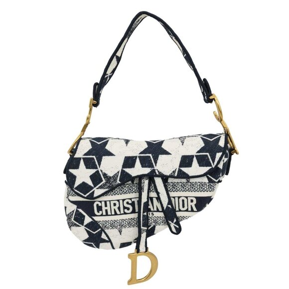 Christian Dior  Saddle Embroidered Stars Canvas Hobo Bag White - Picture 1 of 14